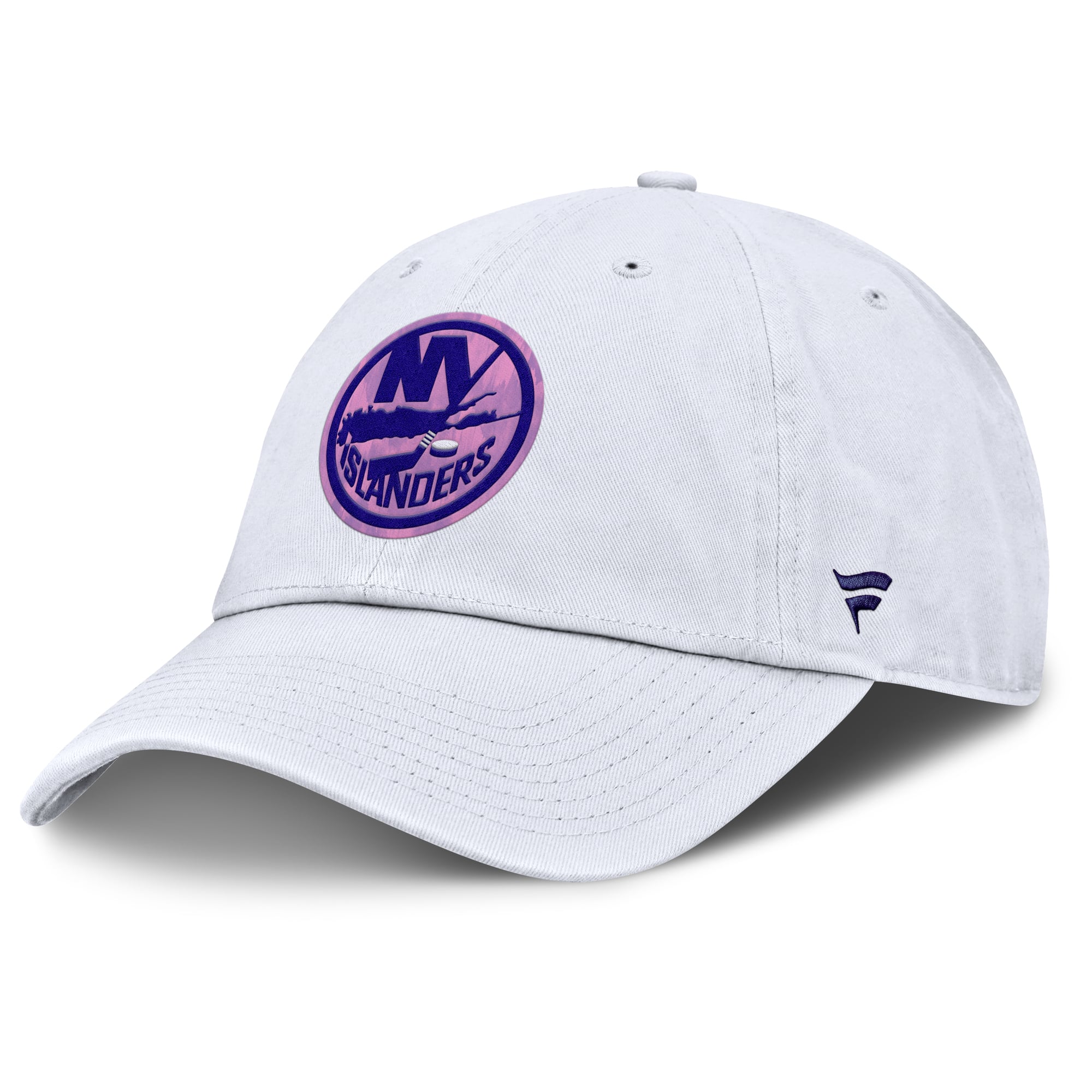Men's Fanatics  White New York Islanders Authentic Pro Hockey Fights Cancer Adjustable Hat